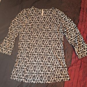 Ming Qi Geometric Black and White Women's Top XXL